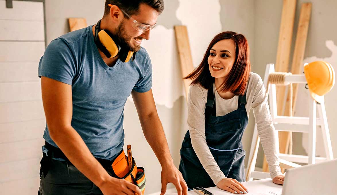 Couple making home improvements.